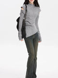 Personality Hollow Out Design Base Sweaters Harajuku Japan Y2k Aesthetic Half High Collar Tops Korean Asymmetrical Clothes