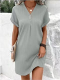 Pbong  Casual Loose Mini Dress Women Summer Fashion Short Sleeve Ladies V-neck Beach Short Dress Elegant