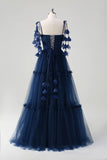 Pbong  Strapless Floor Length Wrinkle Appliques Blue Wrinkle Pleat Tulle Wedding Party Sleeveless Vestidos