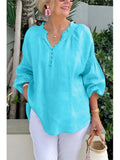 Pbong  Long Sleeve V Neck Button Blouses And Tops Daily Elegant Top Female Fashion Cotton Linen Solid Loose Shirts Women Summer Casual