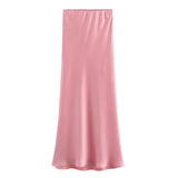 Autumn Winter Burgundy Satin Skirt Women Party Silk Skirt High Waist Straight Long Faldas Mujer Christmas Skirt