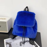 Pbong  Plush Backpack Imitation Rabbit Fur Backpack Student Girl's Large Capacity Drawstring Leopard All-Match