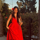 Red Backless Vacation Long Dress 2025 New Solid Color Sleeveless Beach Slip Dress Vestidos Fashion Chic Simple Woman Clothing