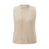 Pbong  Women Sweater Vest Elegant Front Button Round Neck Cardigan Crop Tops Chic Fashion Tank Tops Casual Streetwear