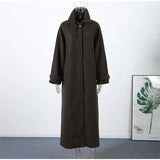 Elegant Grey Belt Long Faux Wollen Coat Women Lapel Double Breasted Street Coats Female 2025 Autumn Winter New Lady Peacoat