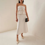 Elegant Pleated Sleeveless Tube Dress Women Retro Solid Slim Fit Evening Dresses Female New Versatile Chic Street Party Vestidos