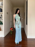 Butterfly Sleeveless Long Elegant Dresses For Woman Bodycon Halter Modest Maxi Ladies Mermaid Evening Dress Summer