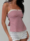 Y2k Plaid Crop Camisole Summer Kawaii Backless Bow Tie Straps Tank Tops For Women Sleeveless Casual T-Shirt Streetwear