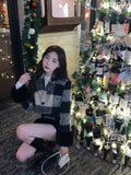 Plaid Knitted Suit Woman Korean 2 Piece Dress Set Winter Vintage Fashion Tops Cardigan + Slim Bodycon Y2k Mini Skirt Chic