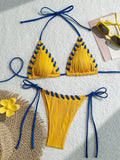 Halter Wrinkled Weave Bikini Women Swimwear Female Swimsuit Two Pieces Bikini Set Brazilian Bathing Suit Swim Beach Wear