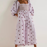 Pbong  Bohemian Floral Dress Women Square Neck Ruffle Swing A Line Maxi Dress Long Sleeve Beach Style Holiday Lady Club Party Dress