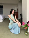 Butterfly Sleeveless Long Elegant Dresses For Woman Bodycon Halter Modest Maxi Ladies Mermaid Evening Dress Summer