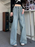Elastic Waist High Waist Wide Leg Jeans for Women Loose Straight Blue Long Denim Pants Female Fashion Streetwear Jeans