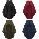 Pbong  Women Gothic Steampunk Pirate Skirt Front Lace-up Tiered Ruffled Irregular Hem Skirt Waist Belt Vintage Medieval Costume