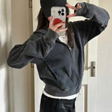Simple American High Street Vintage Popular Women Coats Y2k Aesthetic Harajuku Solid Slim Casual Clothing Punk Loose Hoodies