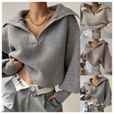 Pbong  New Women's Faion Knitted Sweater Lapel Pullover Blouse Svel Autumn Season Other Material 00% Ladies Knitwear