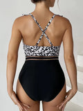 Leopard Ruffle  One Piece Swimsuit Women High Waist Mesh Tape Swimwear Female Beachwear V-neck Bathing Swimming Suit Summer