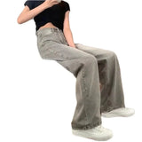 Pbong  High Waist Wide Leg Jeans Women's Vintage Spring Autumn Slimming Straight Floor-Length Pants American Style Loose Fit