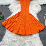 Pbong  Chic Fashion Slim Waist A-line Knitted Dress  Summer O-neck Elegant One Button Party Dress Korean Outfits Vestidos