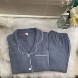 Cotton Comfort Sleepwear Casual Women Pajamas Spring Summer Cherry Print Cute Lapel Button Shirts And Pant Two Piece Sets 2024