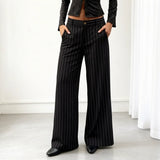Pbong  Commuter Style Low Waist Striped Contrast  Color Suit Pants Women's Casual Straight Leg Loose Button-Fly Bottoms Fashion New