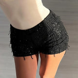Pbong  Party Clubwear Sparkle Glitter Shorts Sexy Slim-Fitting Sequined Mid-Waisted Shorts Women Summer Fashion Streetwear Ladies