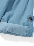 Pbong  Women Autumn Denim Shirt Dress Solid Color Long Sleeve Button-Down Lapel Short Dress with Belt