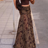 Vintage Paisley Maxi Skirts for Women Chiffon Printed A-line Boho Beach Wear Long Skirt Vacation Style Summer Ladies Faldas