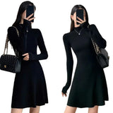 Pbong  Women's Knitted A- Line Mini Dress Hepburn Little Black Dress Autumn Winter Inner Wear Slimming Base Layer Skirt For Coat