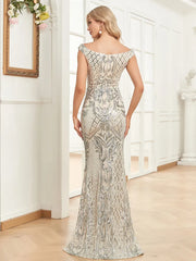 Elegant V Neck Silver Sequin Evening Dress Women Sleeveless Party Maxi Mermaid Dress Long Luxury Prom Gown Dress