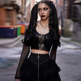 Streetwear Gothic Lace Skirt Women Emo Alternative Y2k E-girl Lolita High Waist Skirt Harajuku Grunge Clubwear Female