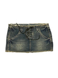 Women 2000s Aesthetic Mini Denim Skirt Gyaru Coquette Chic Y2k Micro Skirt Design Goblin Grunge Lace Up Korean Kpop Culottes New