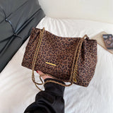 Pbong  Vintage Leopard Print Chain Handbag Shoulder Bag, Soft Fabric Tote with Gold Tone Strap Stylish Crossbody Purse for Women Daily