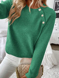 New diagonal shoulder button round neck long sleeved casual knitted sweater