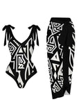 String One Piece Swimsuit & Vent Skirt Padded Sexy Swimwear Women Bathing Suit Female Swimming Summer Beachwear Bodysuit