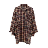 Spring and Autumn American Retro Checkered Shirt Women's Long Style Design with Bottom Checkered Shirt Loose