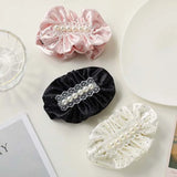 Korean Black Polka Dot Pearl Hair Clip For Women Girls Elegant Satin Banana Clip Ponytail Clip Barrette Hair Accessories