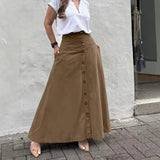 Elegant French High Street Long Skirt Y2k Aesthetic Front Single Breasted Design A-line Temperament Jupe New Harajuku Punk Skirt