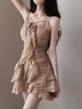 Pbong  Chic Summer Gentle Elegance V-Neck Halter Neck Splice Irregular Lace Trim Halter Dress Women's High Waist Commute Style Other...