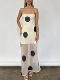 Pbong  Polka Dot Printed Double Layer Women Maxi Dress Sexy See Through Mesh Dress Summer Skinny Elegant Party Evening Dress