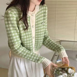 Women's Knit Cardigan with Heart-shape Button Front Plaid Sweater Jacket Soft Knitwear Teen-girl Autumn Winter Fairycore Outfit