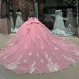 Pbong  Customized  Vestidos De Quinceañera Pink Sweet 15 Dress Lace Appliqued Quinceanera Dresses With Big Bow Girls Birthday Dress
