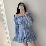 Flare Sleeve Slack Neck Shirts+Ruffle Short Skirt Sets Summer Slim Embroidery Lace Crop Top Sweet Pleat A-line Skirt 2 Piece Set