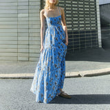 Pbong  Women Boho Graphic Print Maxi Dress Spaghetti Strap Flowy Floral Dress Summer Casual A-line Cami Dress Beach Wear