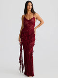 Lace Backless Sexy Maxi Dress Women Gown Halter Lace-up Sleeveless Bodycon Elegant Ruffle Beach Club Long Dress