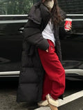 Winter Women Casual Long Sleeve Outerwear Solid Color Hooded Maxi X-Long Parkas Jacket Oversized Single Breasted Warm Coat New