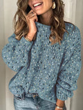 loose round neck knitted casual solid color top for women cross-border long sleeved pullover, lazy style versa