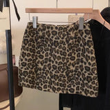 Pbong  Sexy Leopard Print Mini Skirts Women Vintage Temperament High Waisted Short Skirt Female Streetwear Y2K Club Hot Girl Skirts