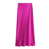 Autumn Winter Burgundy Satin Skirt Women Party Silk Skirt High Waist Straight Long Faldas Mujer Christmas Skirt