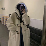 Lamb Wool Coat Women's Knee Over Mid Length Autumn/Winter New Cowhorn Button Japanese Loose Cotton Coats for Women